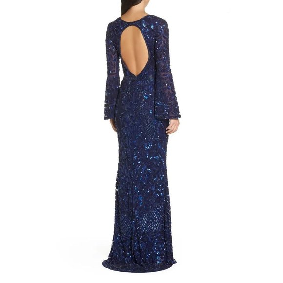 Mac Duggal 4576 Sequin Bell Sleeve Gown Blue Women's Size 2 - Picture 4 of 16